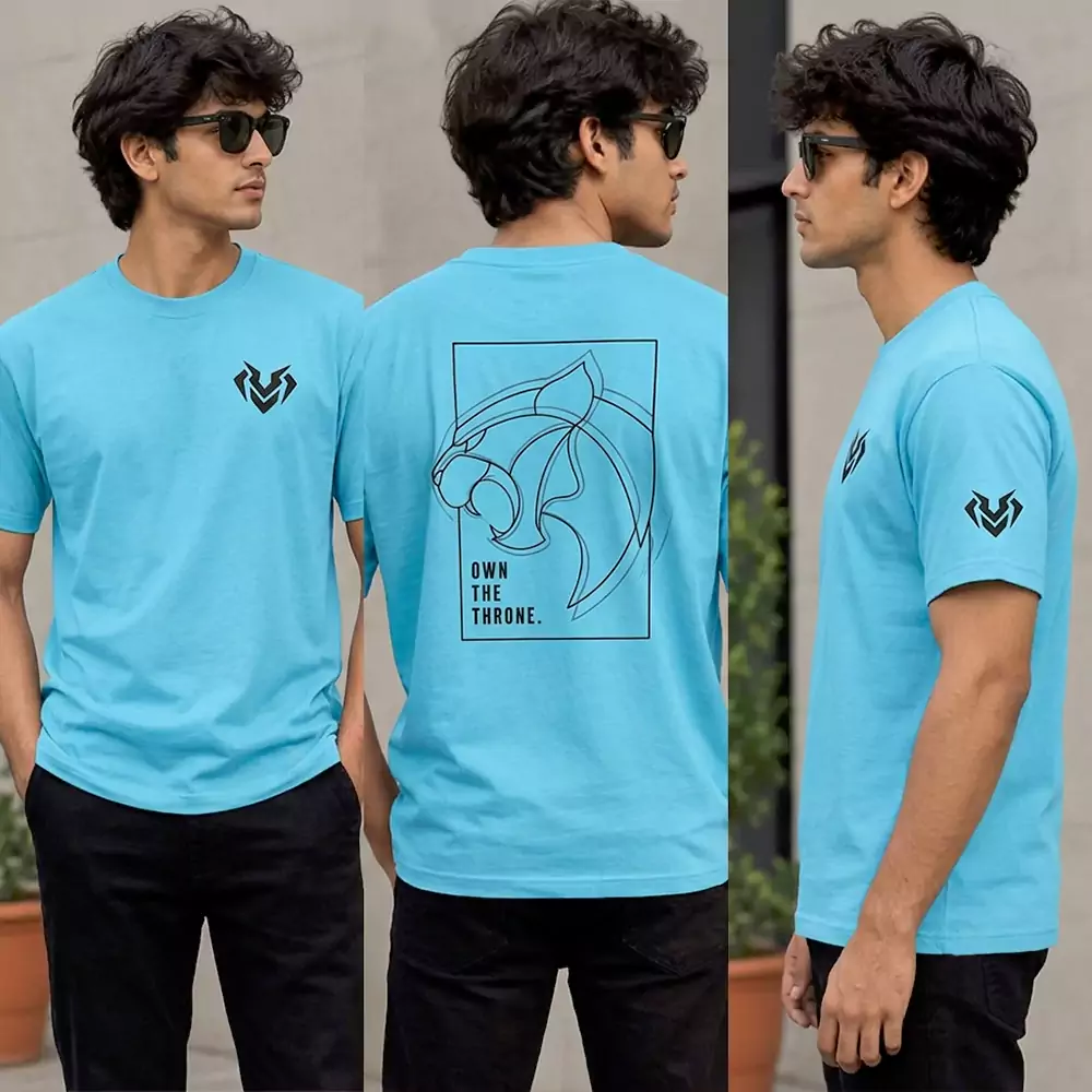 Own The Throne Cotton Round Neck Ice Blue T-Shirt