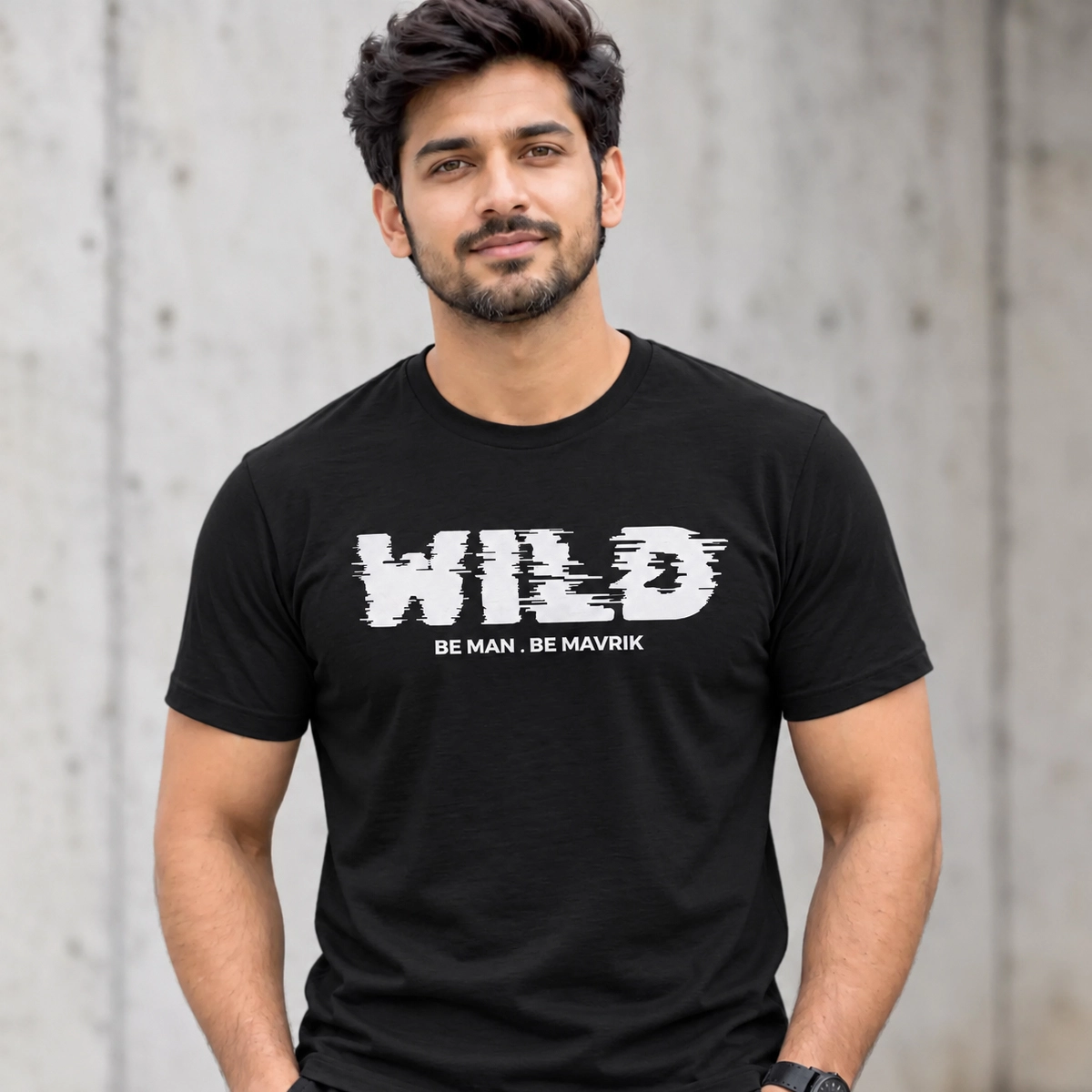 Wild Cotton Round Neck Black T-Shirt