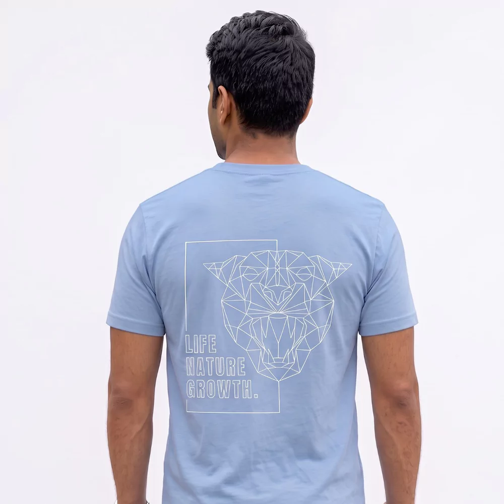Life Nature Growth Cotton Round Neck Ice Blue T-Shirt
