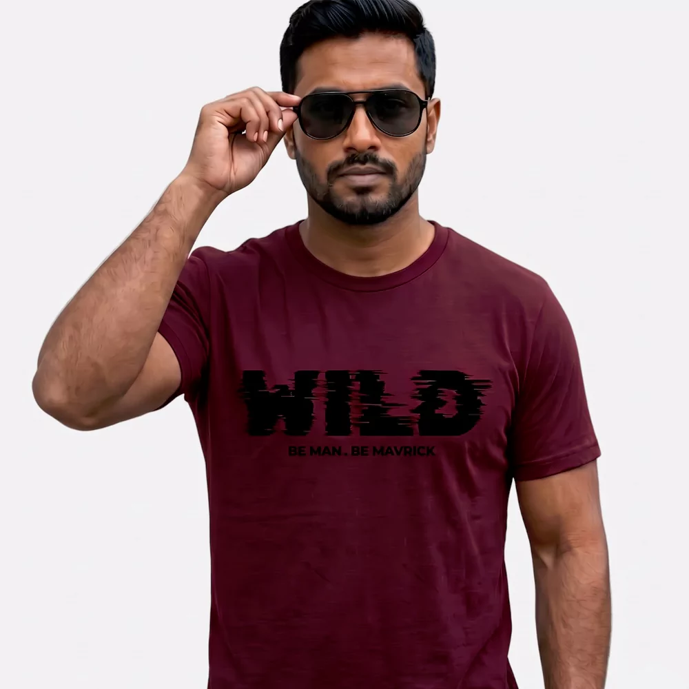 Wild Cotton Round Neck Maroon T-Shirt